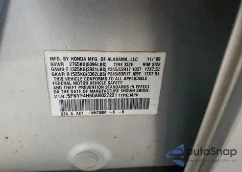 2010 Honda Pilot Exl z USA, uszkodzony, nr VIN 5FNYF4H60AB027221